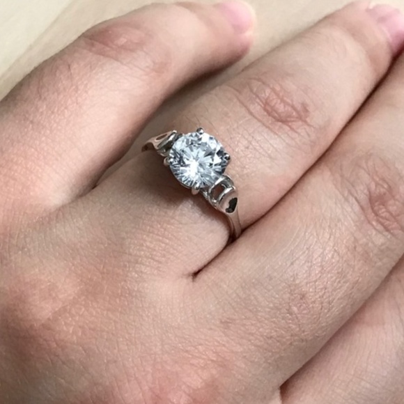 14K White Gold Polished Sawarovski Stone Ring - Picture 1 of 8